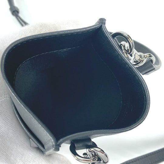 VALENTINO Shoulder Bag leather black Bag Crossbody Pochette logo Women Used Authentic