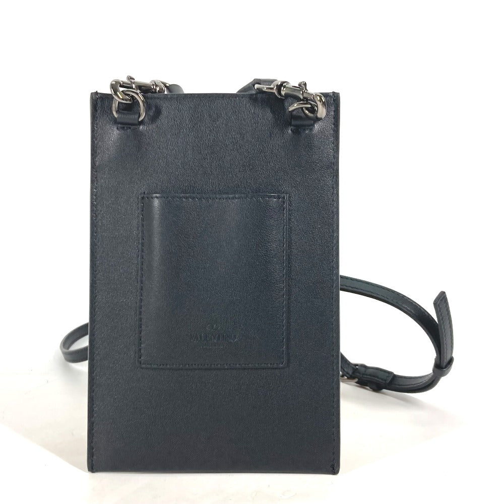 VALENTINO Shoulder Bag leather black Bag Crossbody Pochette logo Women Used Authentic