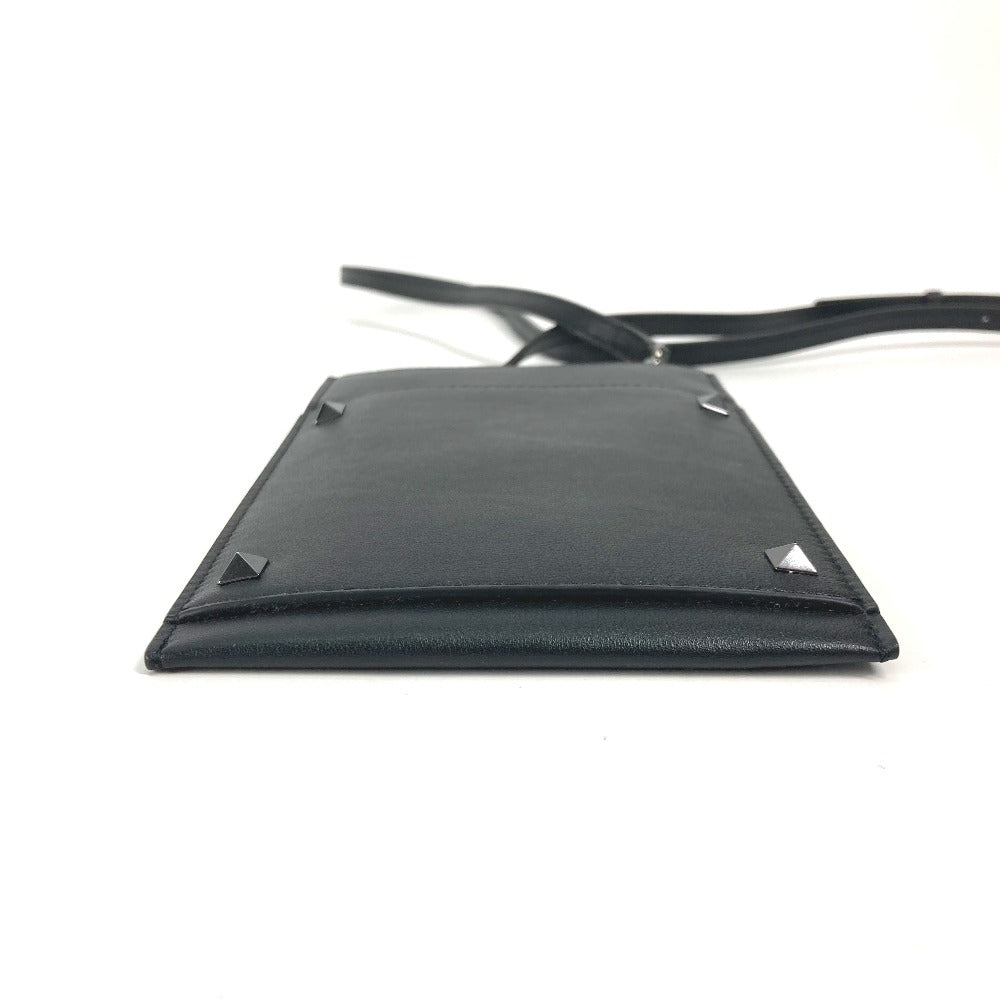 VALENTINO Shoulder Bag leather black Bag Crossbody Pochette logo Women Used Authentic