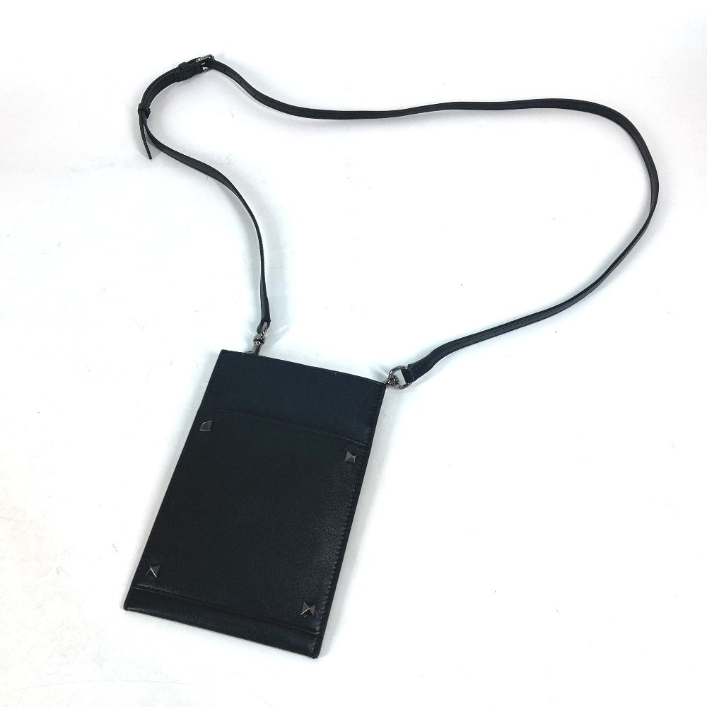 VALENTINO Shoulder Bag leather black Bag Crossbody Pochette logo Women Used Authentic