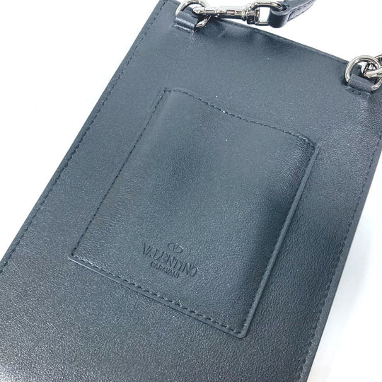 VALENTINO Shoulder Bag leather black Bag Crossbody Pochette logo Women Used Authentic