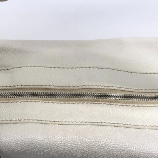 CHANEL Shoulder Bag Caviar skin white Wood tone CC COCO Mark Women Used Authentic