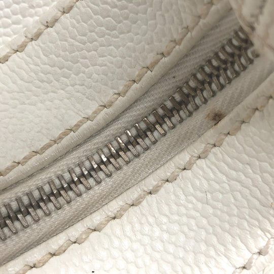 CHANEL Shoulder Bag Caviar skin white Wood tone CC COCO Mark Women Used Authentic