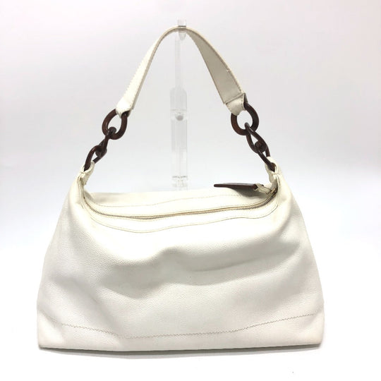 CHANEL Shoulder Bag Caviar skin white Wood tone CC COCO Mark Women Used Authentic