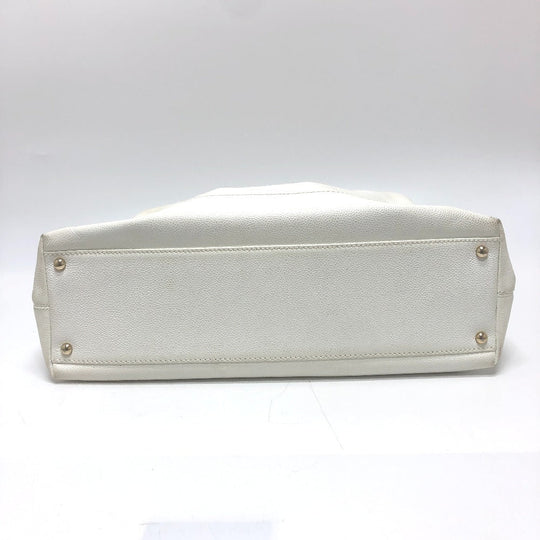 CHANEL Shoulder Bag Caviar skin white Wood tone CC COCO Mark Women Used Authentic