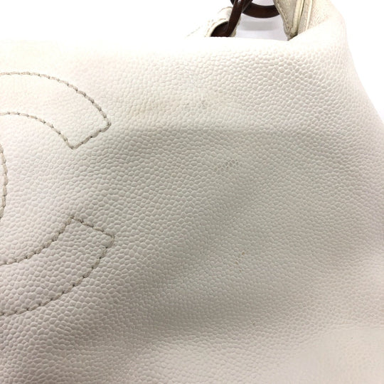 CHANEL Shoulder Bag Caviar skin white Wood tone CC COCO Mark Women Used Authentic