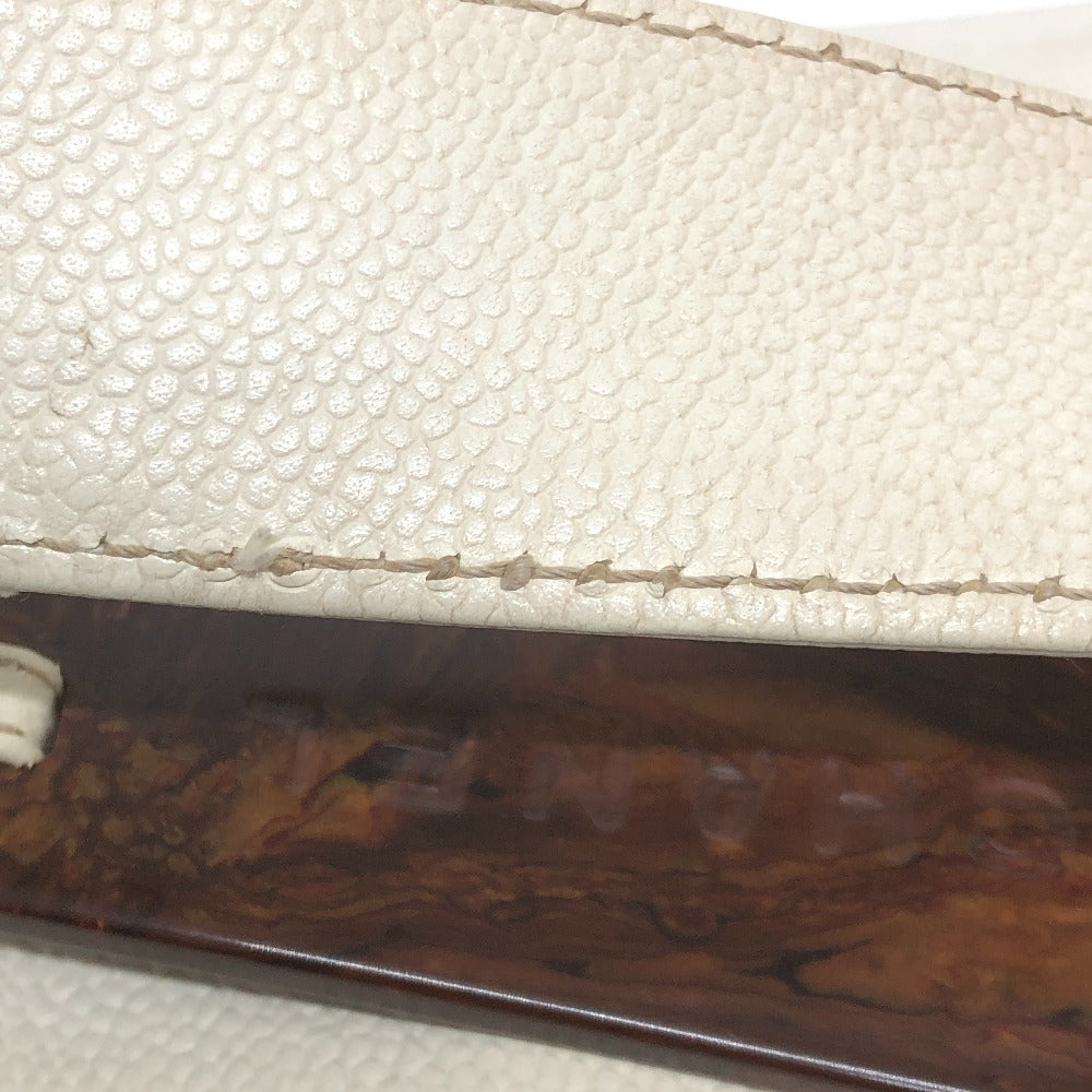 CHANEL Shoulder Bag Caviar skin white Wood tone CC COCO Mark Women Used Authentic