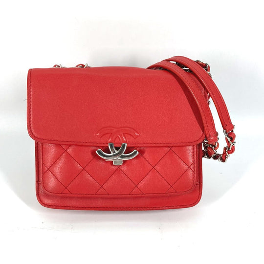 CHANEL Shoulder Bag leather Red WChain Double CC COCO Mark Women Used Authentic