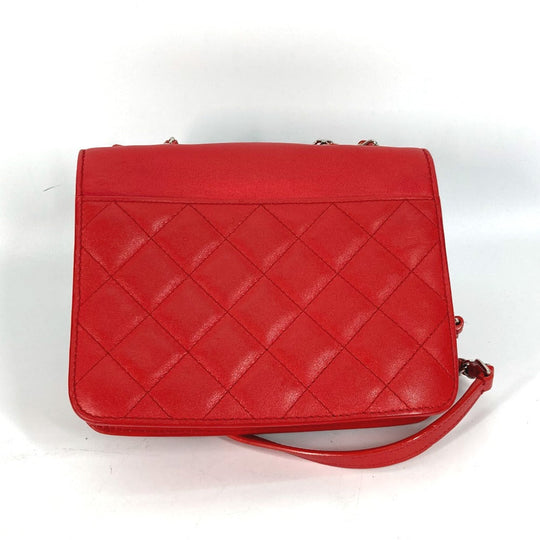 CHANEL Shoulder Bag leather Red WChain Double CC COCO Mark Women Used Authentic