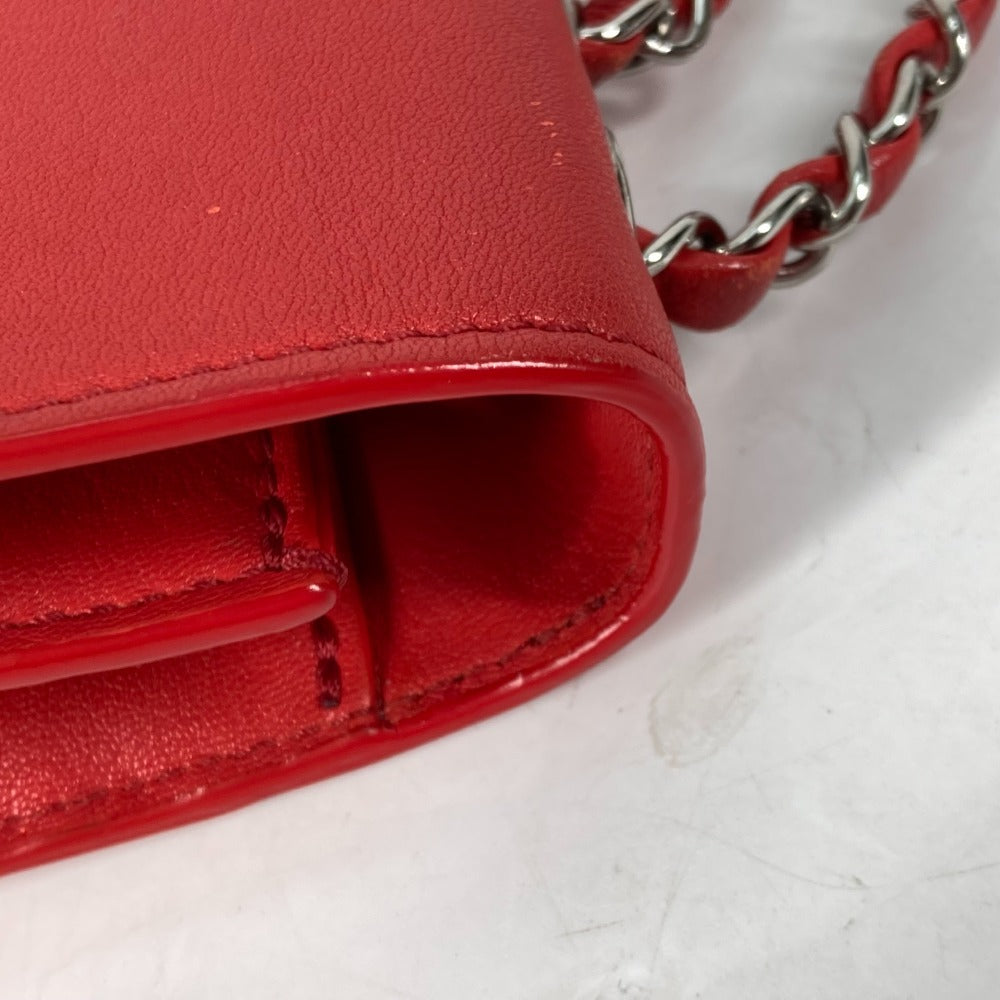 CHANEL Shoulder Bag leather Red WChain Double CC COCO Mark Women Used Authentic