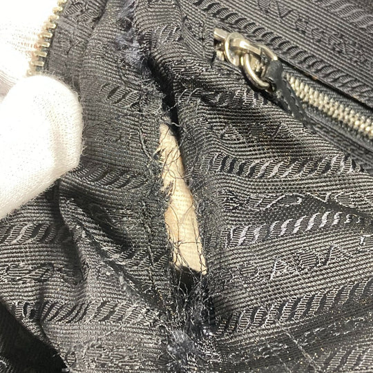 PRADA Handbag Nylon black Triangle logo plate Women Used Authentic