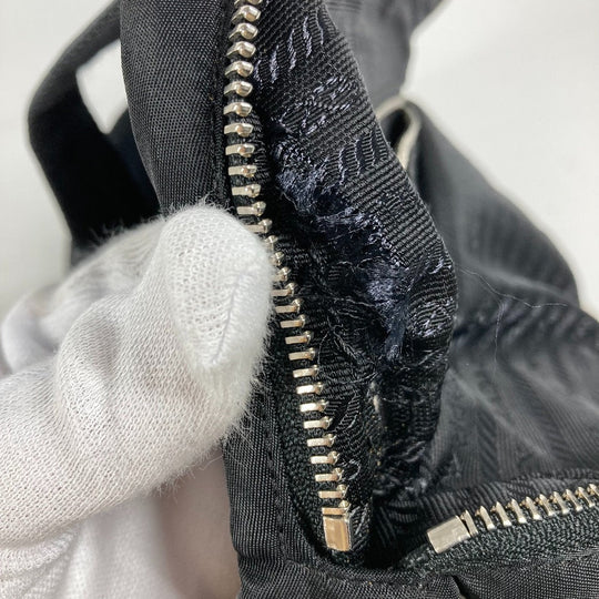 PRADA Handbag Nylon black Triangle logo plate Women Used Authentic