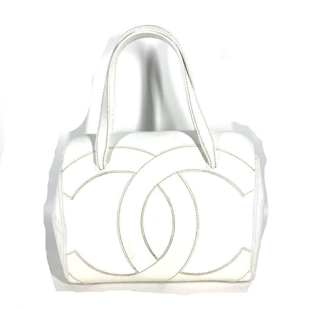 CHANEL Shoulder Bag Caviar skin white shoulder bag Deca COCO Mark CC Women Used Authentic