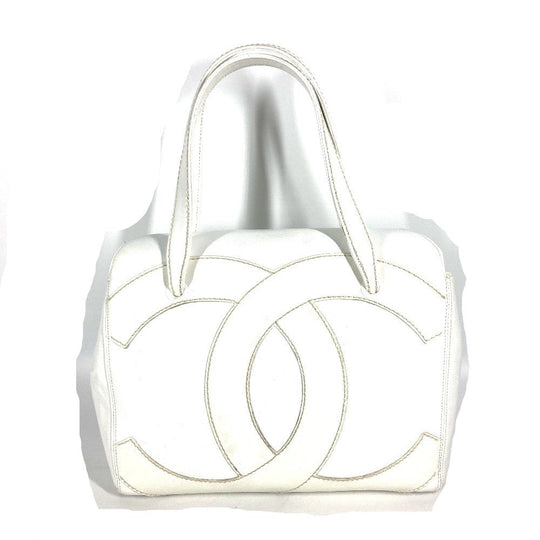 CHANEL Shoulder Bag Caviar skin white shoulder bag Deca COCO Mark CC Women Used Authentic