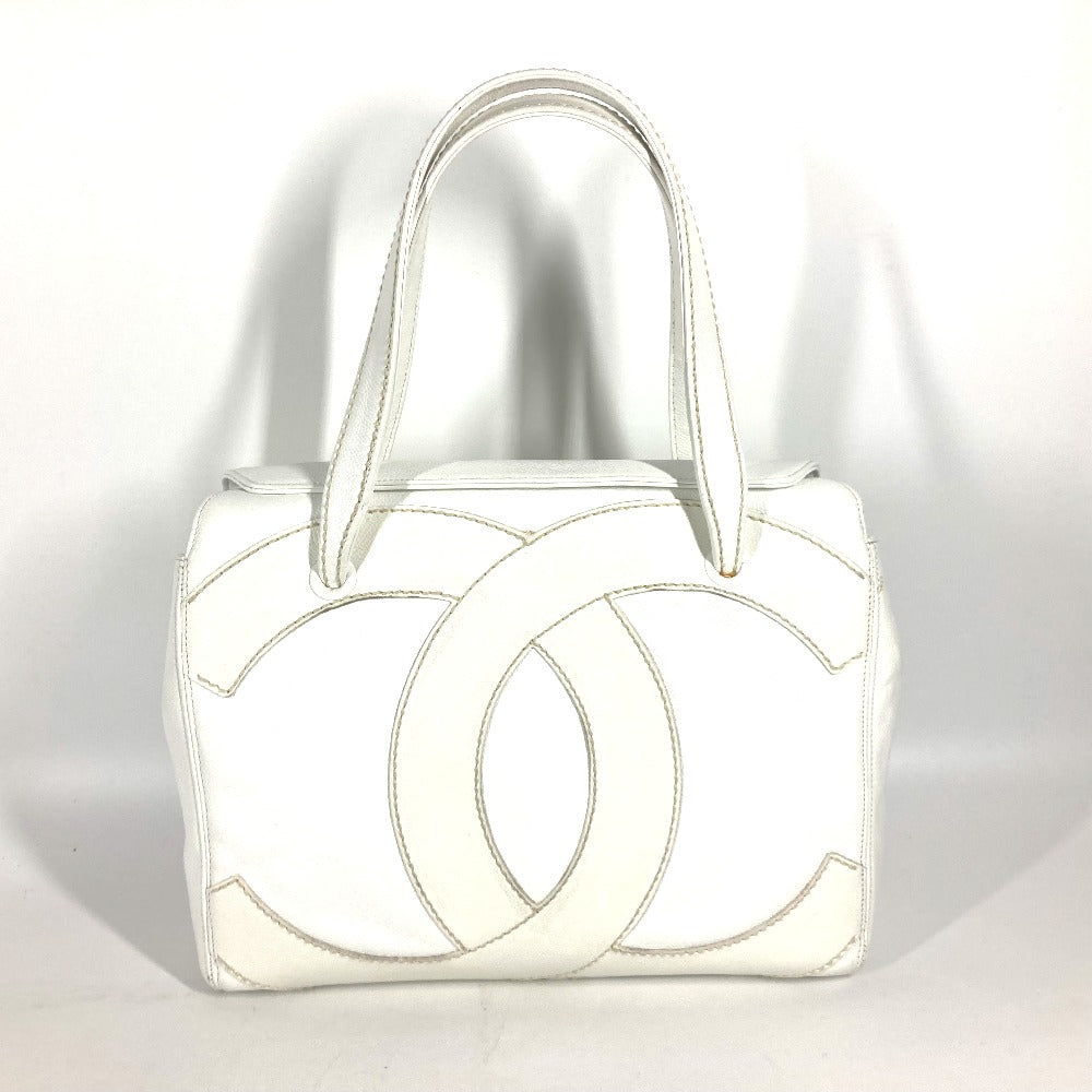 CHANEL Shoulder Bag Caviar skin white shoulder bag Deca COCO Mark CC Women Used Authentic