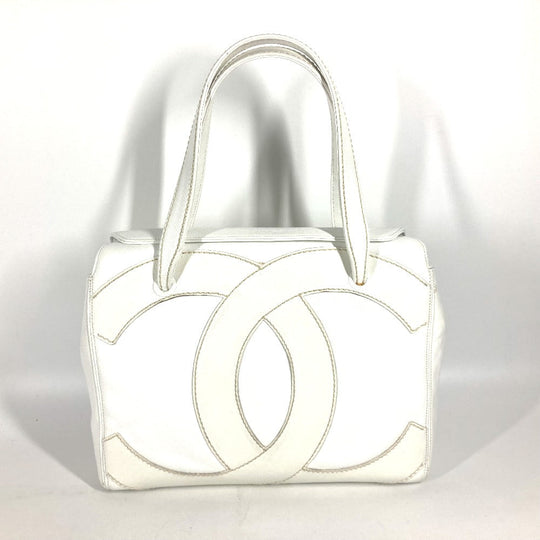 CHANEL Shoulder Bag Caviar skin white shoulder bag Deca COCO Mark CC Women Used Authentic
