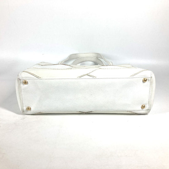 CHANEL Shoulder Bag Caviar skin white shoulder bag Deca COCO Mark CC Women Used Authentic