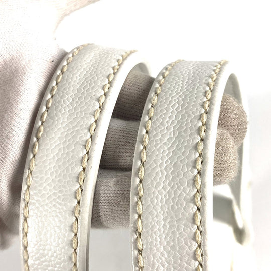CHANEL Shoulder Bag Caviar skin white shoulder bag Deca COCO Mark CC Women Used Authentic