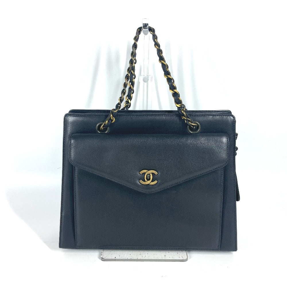 CHANEL Shoulder Bag leather black WChain CC COCO Mark Women Used Authentic