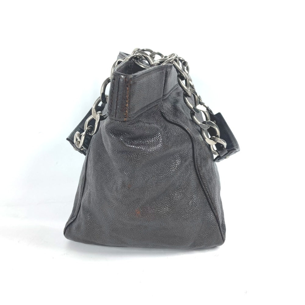 CHANEL Shoulder Bag Caviar skin Brown WChain CC COCO Mark DecaCoco Women Used Authentic