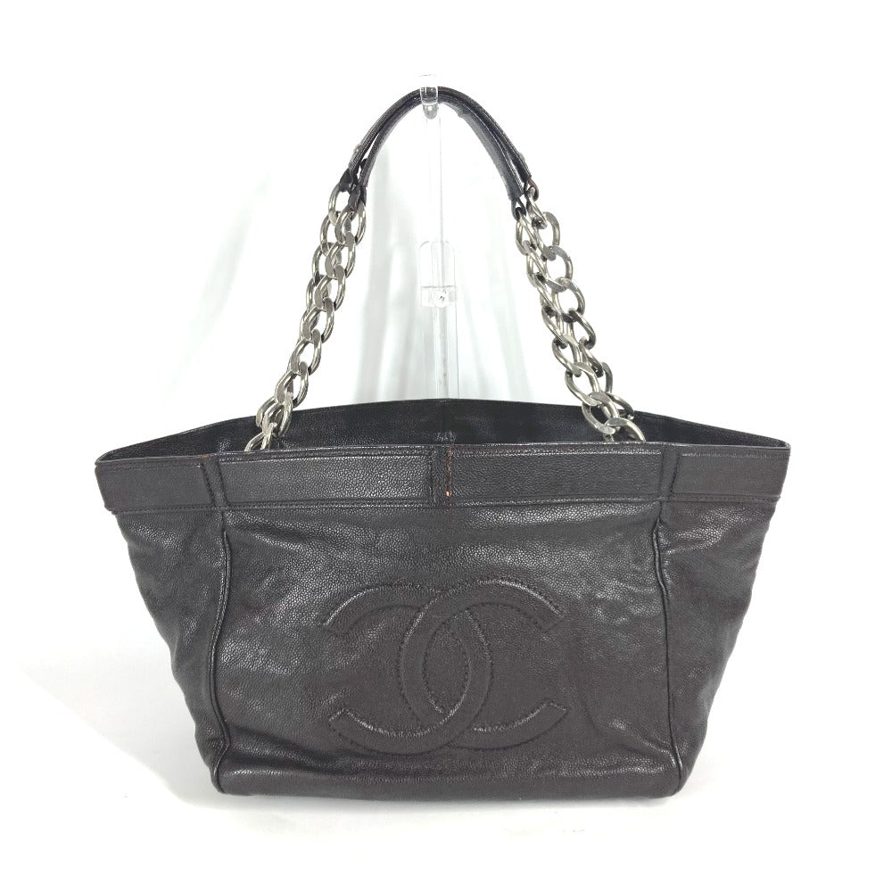 CHANEL Shoulder Bag Caviar skin Brown WChain CC COCO Mark DecaCoco Women Used Authentic
