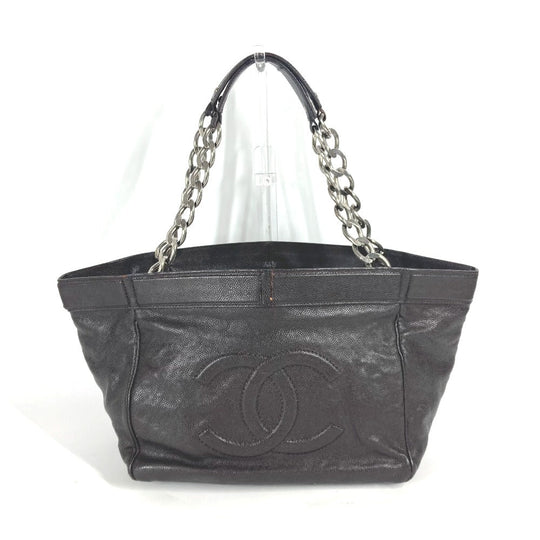 CHANEL Shoulder Bag Caviar skin Brown WChain CC COCO Mark DecaCoco Women Used Authentic