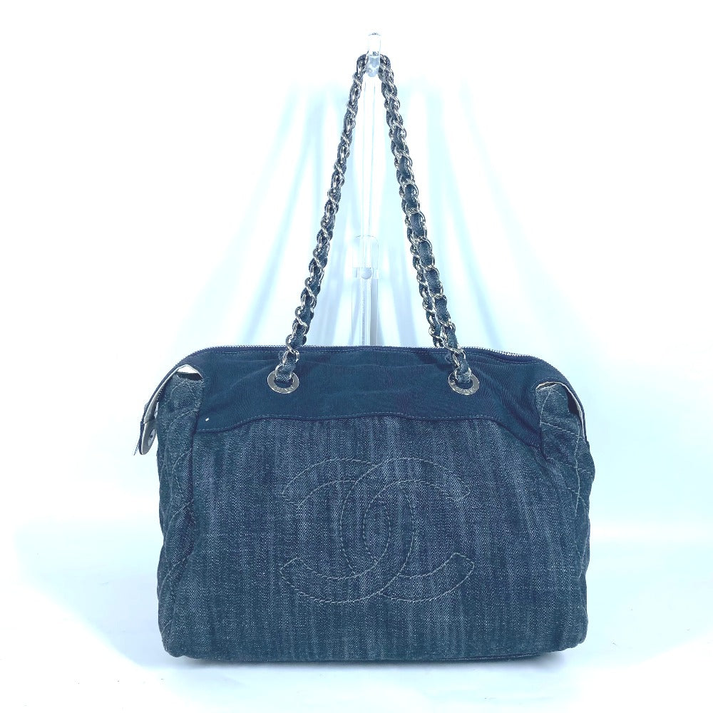 CHANEL Shoulder Bag denim blue CC COCO Mark Matelasse Quilting Women Used Authentic