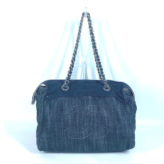 CHANEL Shoulder Bag denim blue CC COCO Mark Matelasse Quilting Women Used Authentic