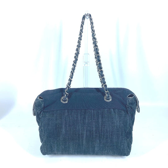 CHANEL Shoulder Bag denim blue CC COCO Mark Matelasse Quilting Women Used Authentic