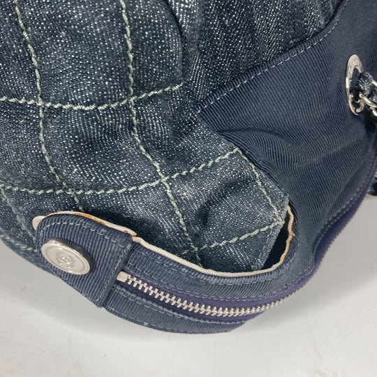 CHANEL Shoulder Bag denim blue CC COCO Mark Matelasse Quilting Women Used Authentic