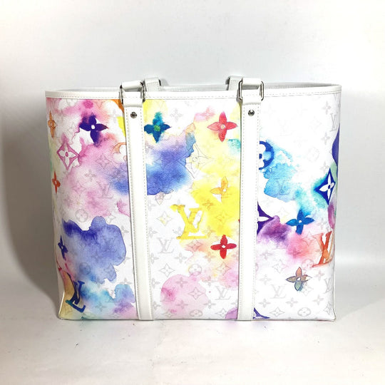 LOUIS VUITTON Tote Bag M45754 leather white watercolor monogram Weekend Tote GM unisex(Unisex) Used Authentic