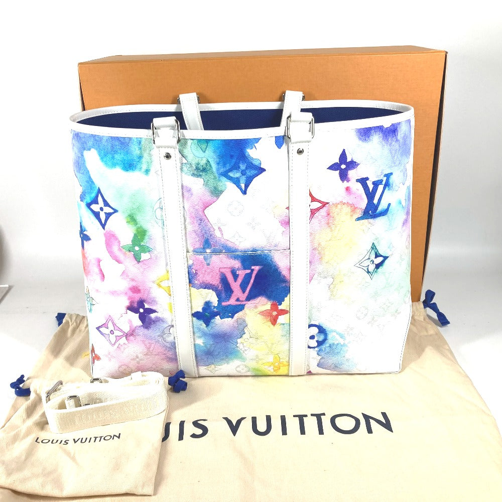 LOUIS VUITTON Tote Bag M45754 leather white watercolor monogram Weekend Tote GM unisex(Unisex) Used Authentic