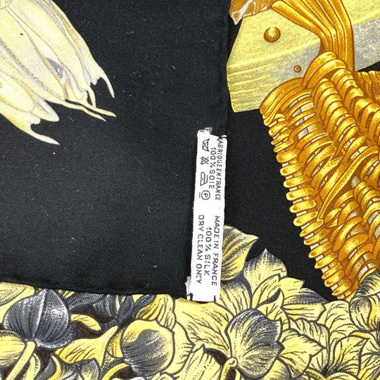 HERMES scarf silk black Carre90 PASSIFLORES Passion Flower Women Used Authentic