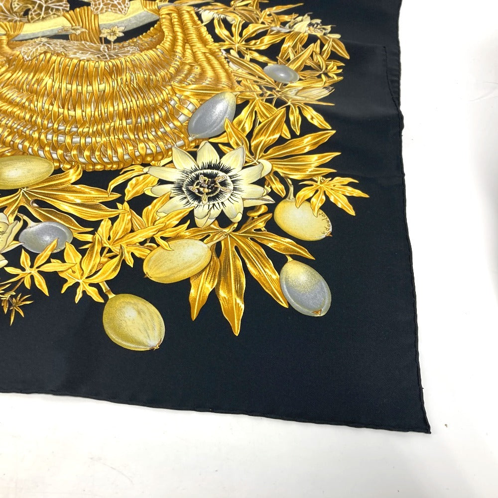 HERMES scarf silk black Carre90 PASSIFLORES Passion Flower Women Used Authentic