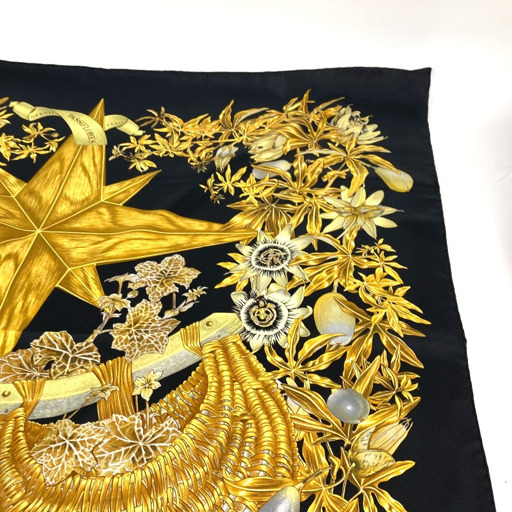 HERMES scarf silk black Carre90 PASSIFLORES Passion Flower Women Used Authentic