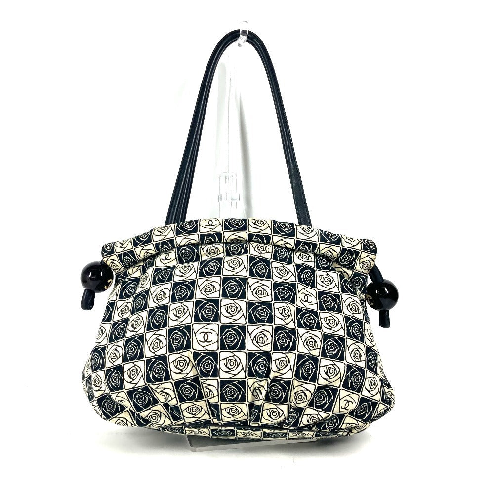 CHANEL Shoulder Bag Leather / canvas black By color Camelia Women Used Authentic