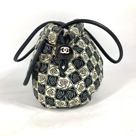 CHANEL Shoulder Bag Leather / canvas black By color Camelia Women Used Authentic