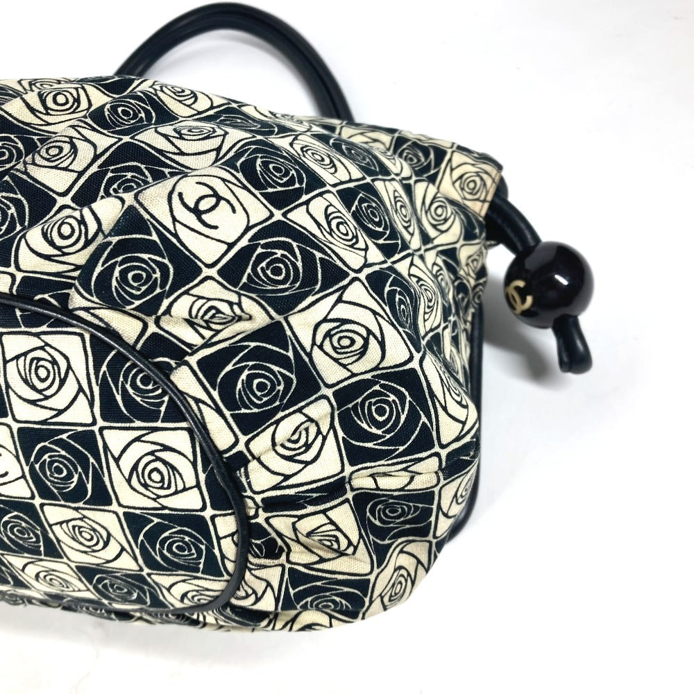 CHANEL Shoulder Bag Leather / canvas black By color Camelia Women Used Authentic