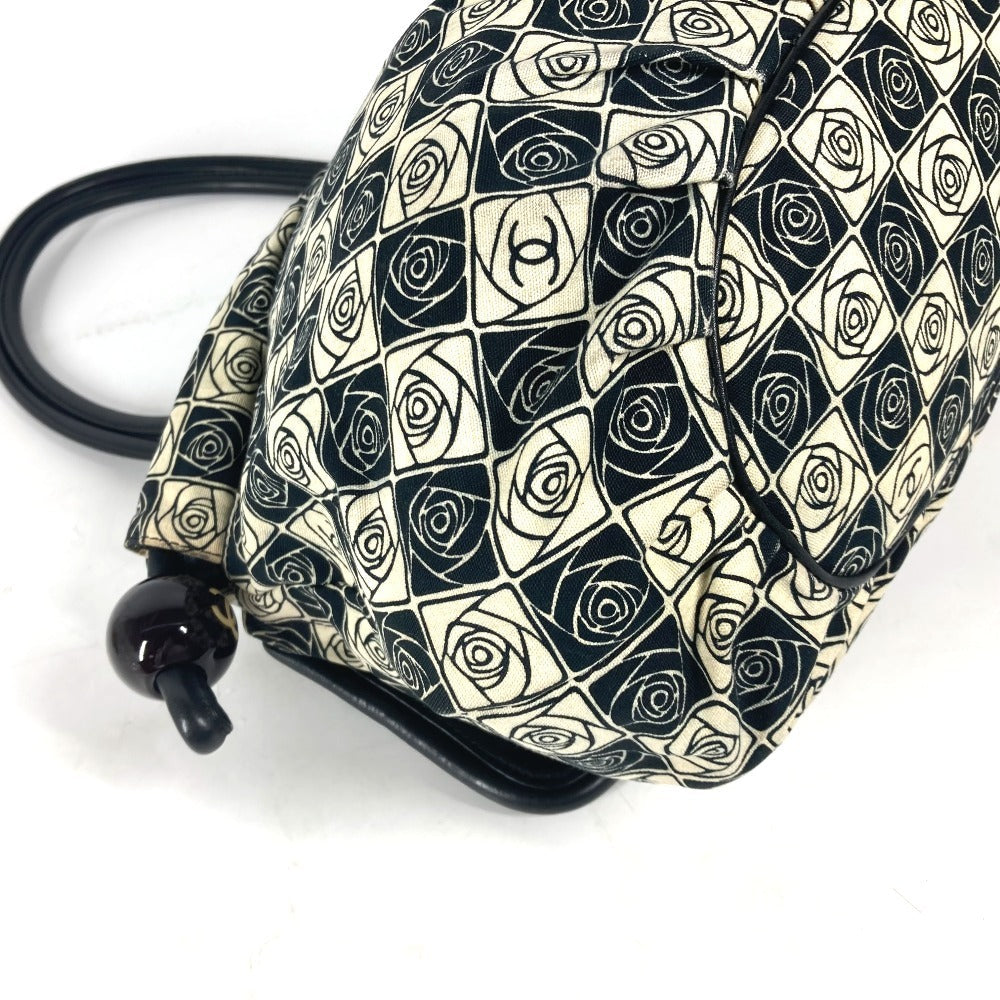 CHANEL Shoulder Bag Leather / canvas black By color Camelia Women Used Authentic