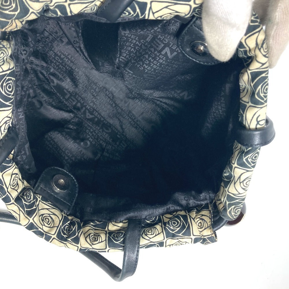 CHANEL Shoulder Bag Leather / canvas black By color Camelia Women Used Authentic