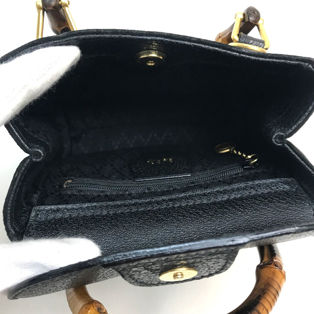 GUCCI Shoulder Bag Suede / leather Black x brown Pochette Bamboo Women Used Authentic