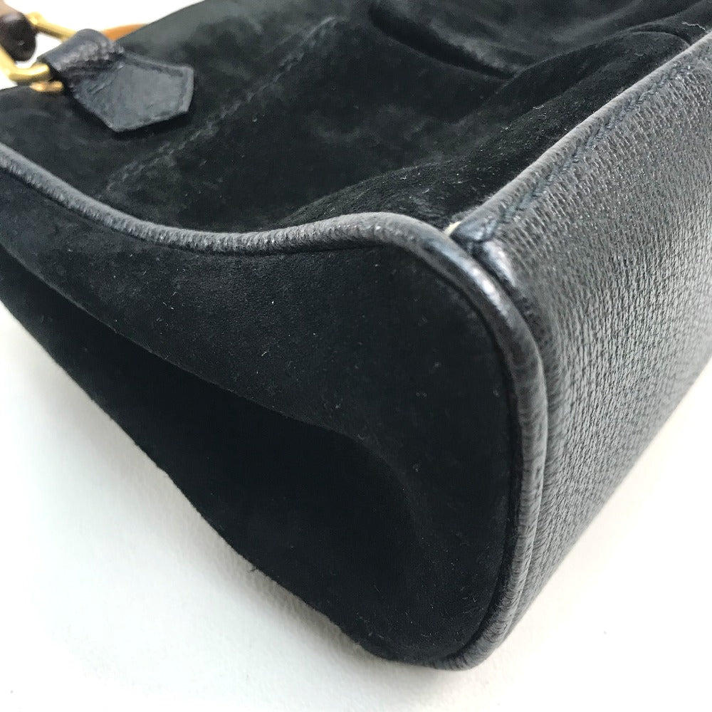 GUCCI Shoulder Bag Suede / leather Black x brown Pochette Bamboo Women Used Authentic