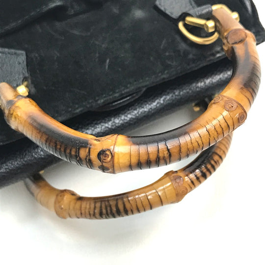 GUCCI Shoulder Bag Suede / leather Black x brown Pochette Bamboo Women Used Authentic