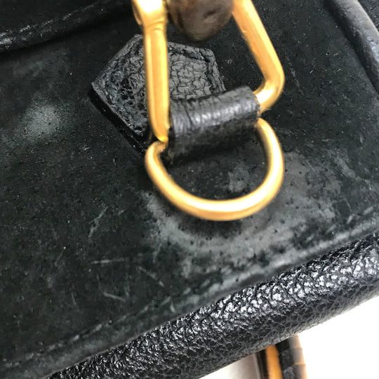 GUCCI Shoulder Bag Suede / leather Black x brown Pochette Bamboo Women Used Authentic