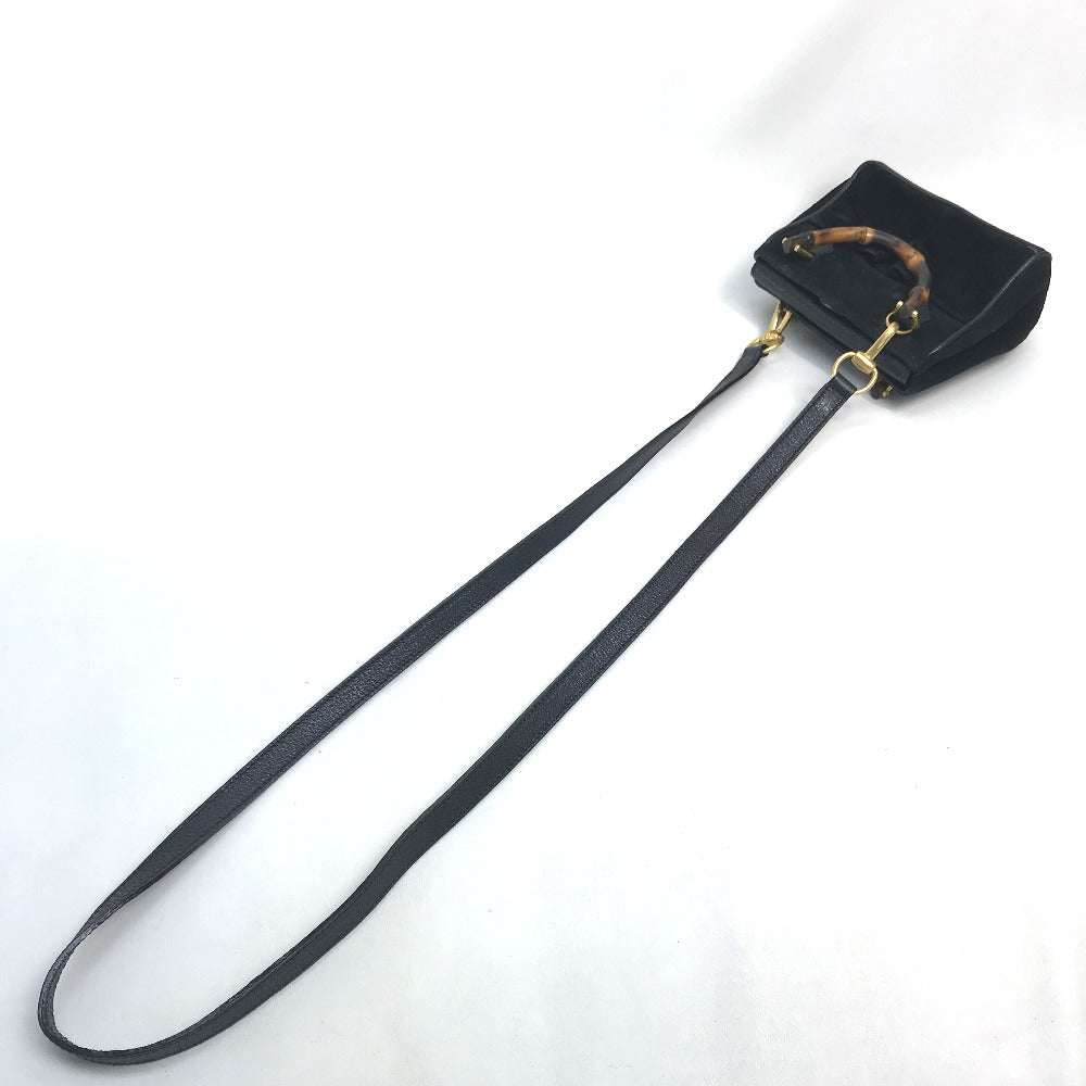 GUCCI Shoulder Bag Suede / leather Black x brown Pochette Bamboo Women Used Authentic