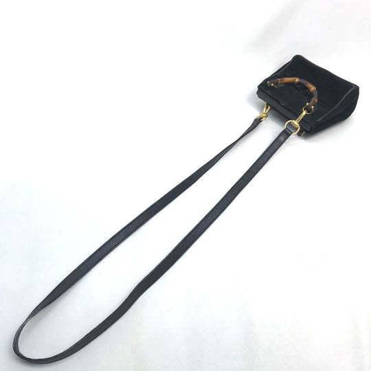 GUCCI Shoulder Bag Suede / leather Black x brown Pochette Bamboo Women Used Authentic