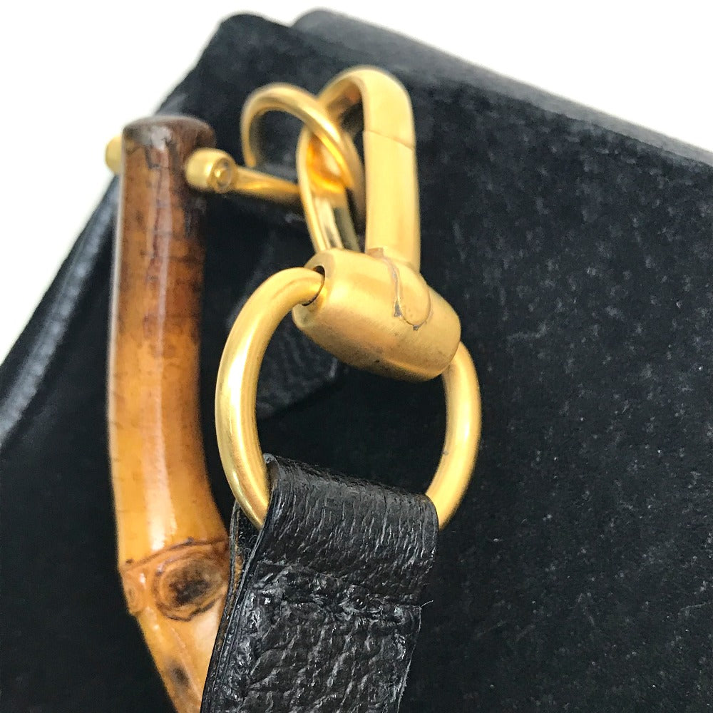 GUCCI Shoulder Bag Suede / leather Black x brown Pochette Bamboo Women Used Authentic