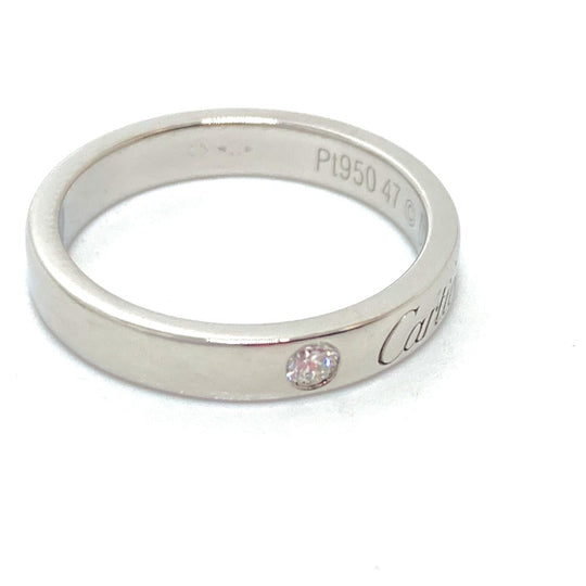 CARTIER Ring Pt950 Silver Engraved 1P Diamond Women 47 Used Authentic