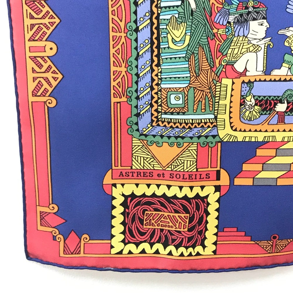 HERMES scarf silk Blue x red x white Carre90 ASTRES et SOLEILS Celestial bodies and the sun Women Used Authentic