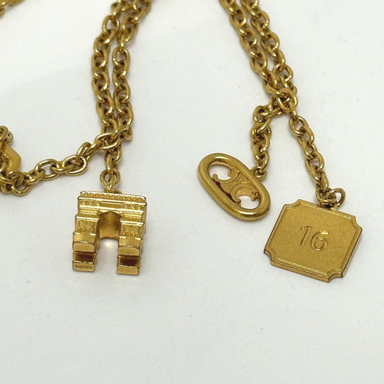 CELINE key ring Gold Plated gold Handcuff motif Triomphe Women Used Authentic